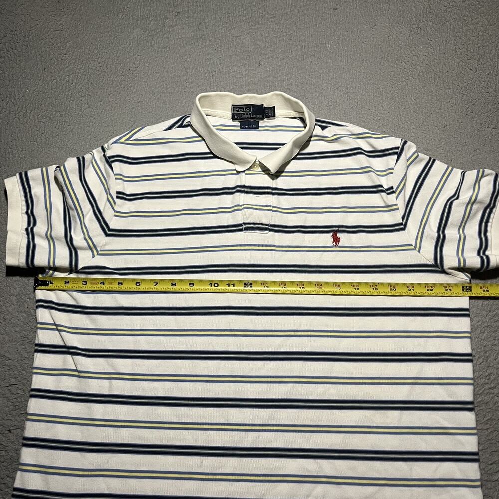 Polo Ralph Lauren Mens XXL White Stripe Polo Shirt Custom Fit Cotton Casual - Picture 5 of 11